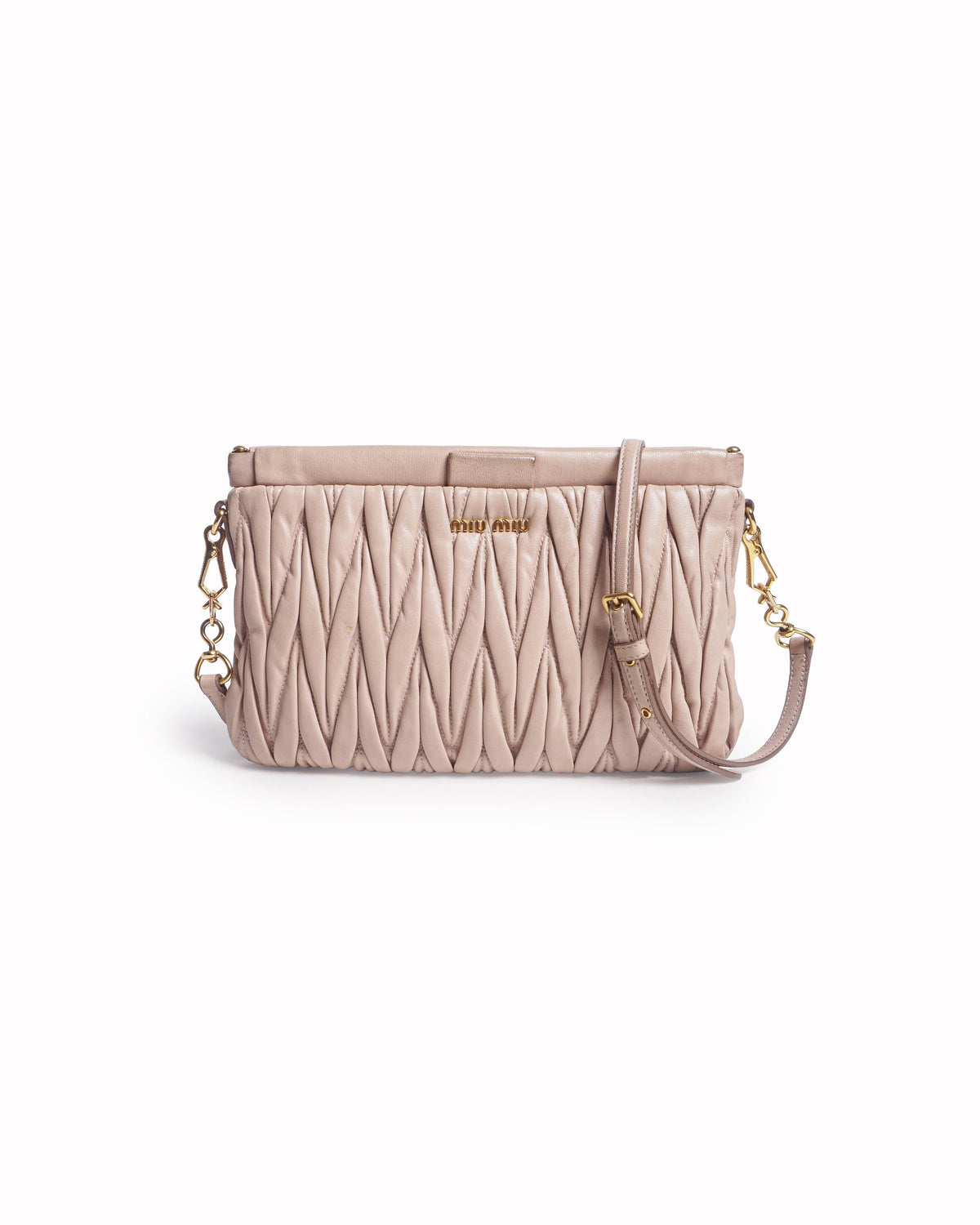 Miu Miu Nude Pink Matelassé Leather Clutch Bag