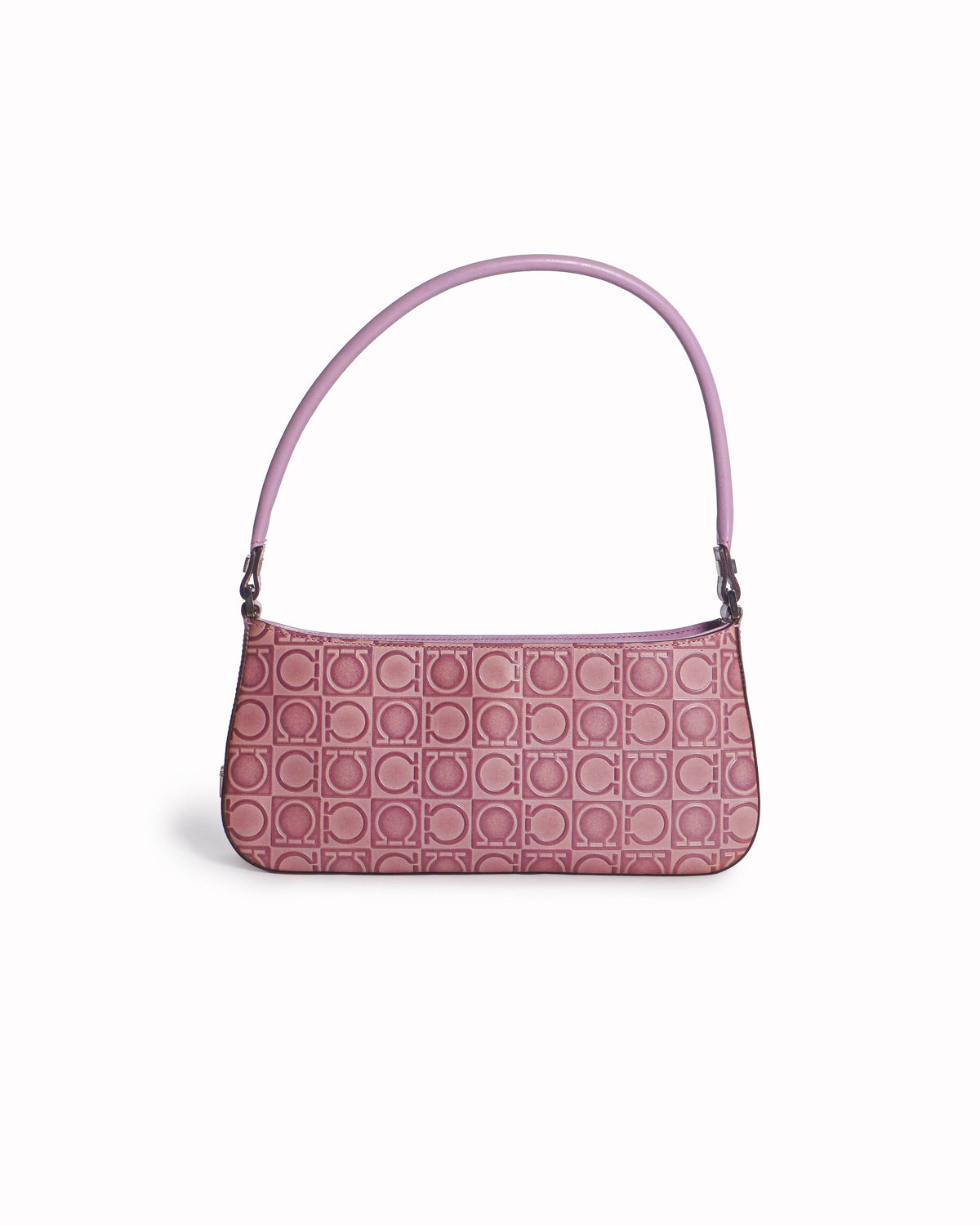 Salvatore Ferragamo Lilac Gancini Monogram Embossed Leather Baguette Bag