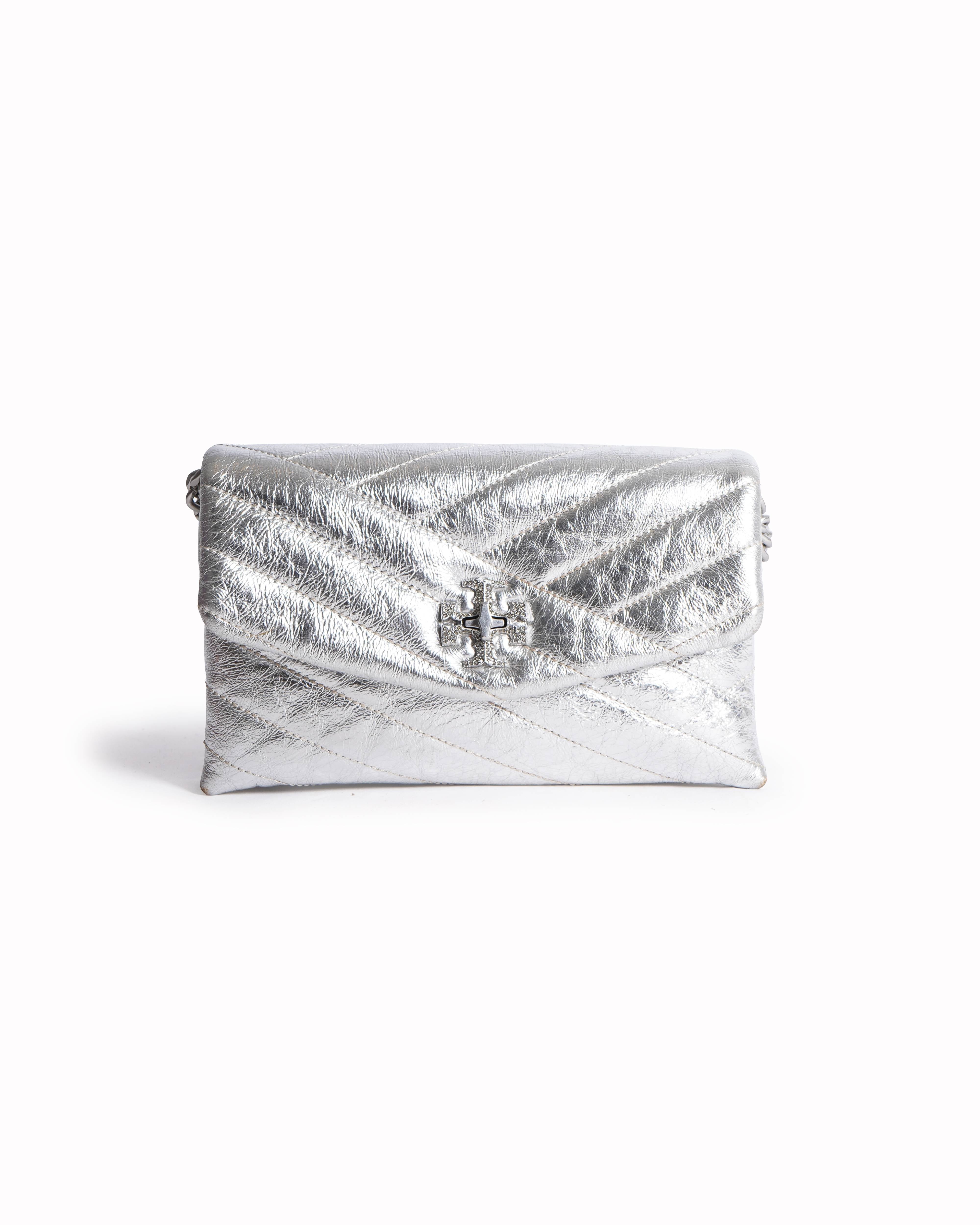 Tory Burch Kira Chevron Metallic Pavé Twist Lock Crossbody Bag