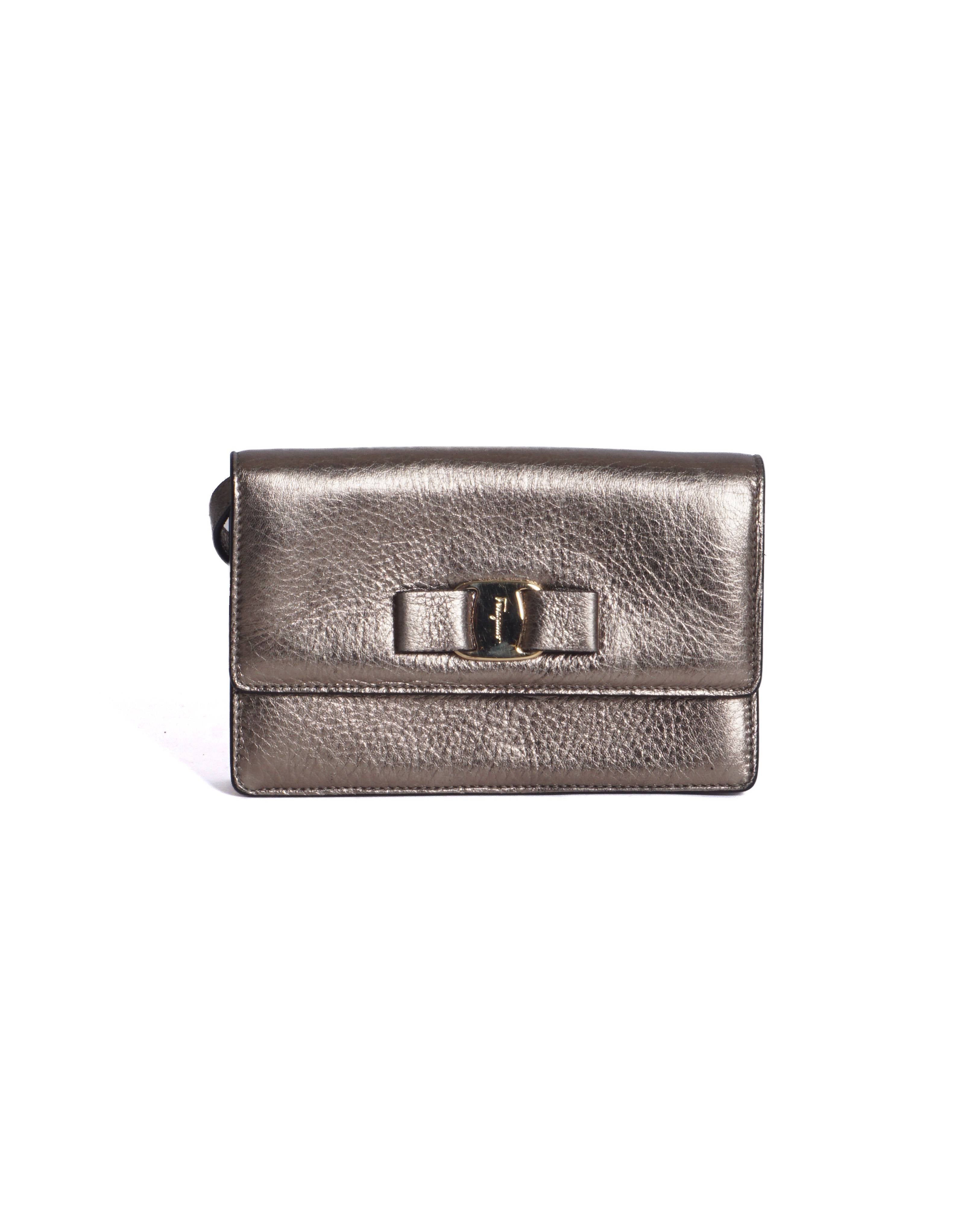 Salvatore Ferragamo Vara Bow Metallic Gold Crossbody Bag