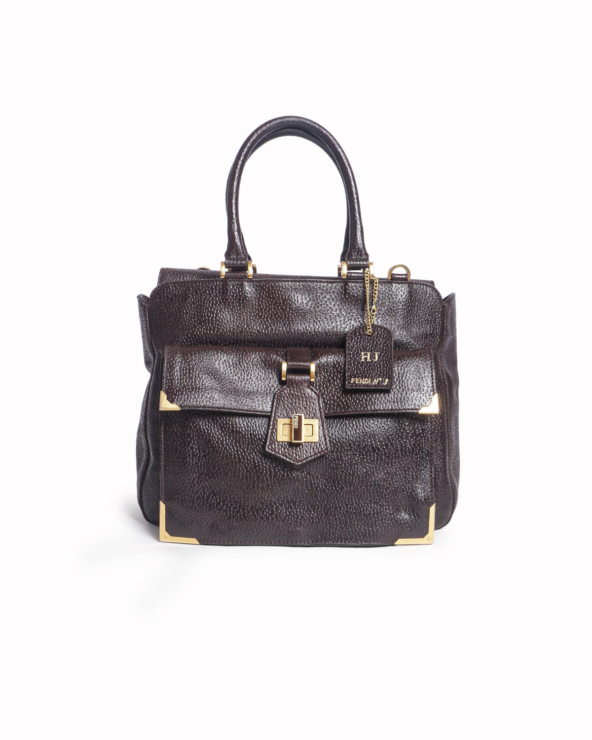 Fendi Classico No. 3 Dark Brown Pebbled Leather Shopper Bag