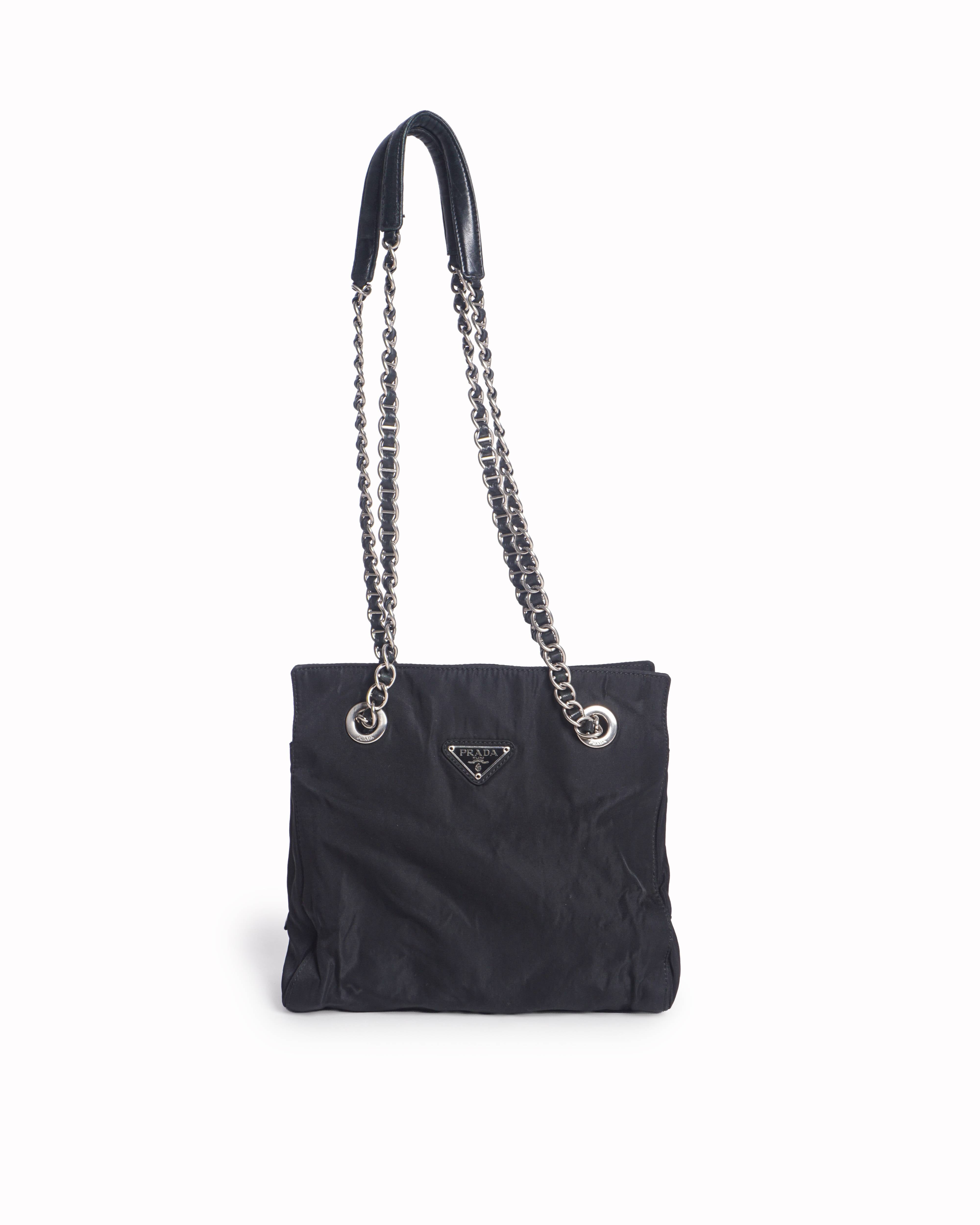 Prada Vintage Tessuto Catena Black Nylon Shoulder Bag