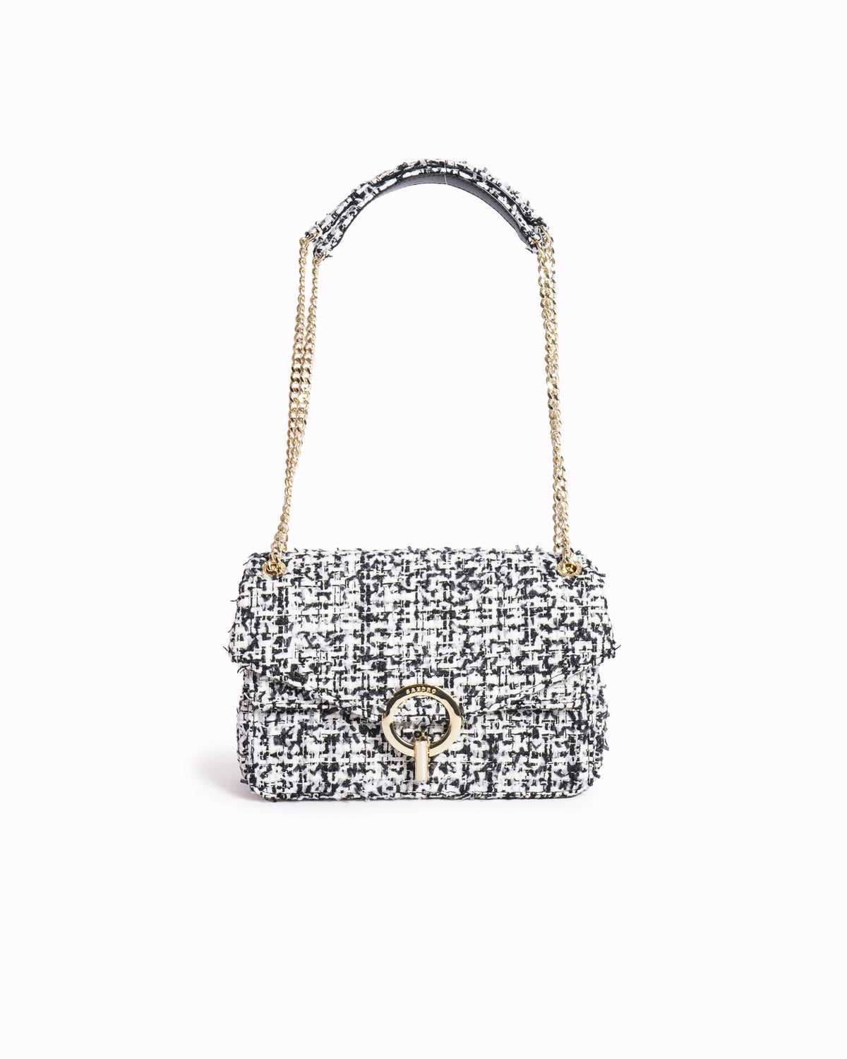 New Sandro Black and White Yza tweed Shoulder Bag