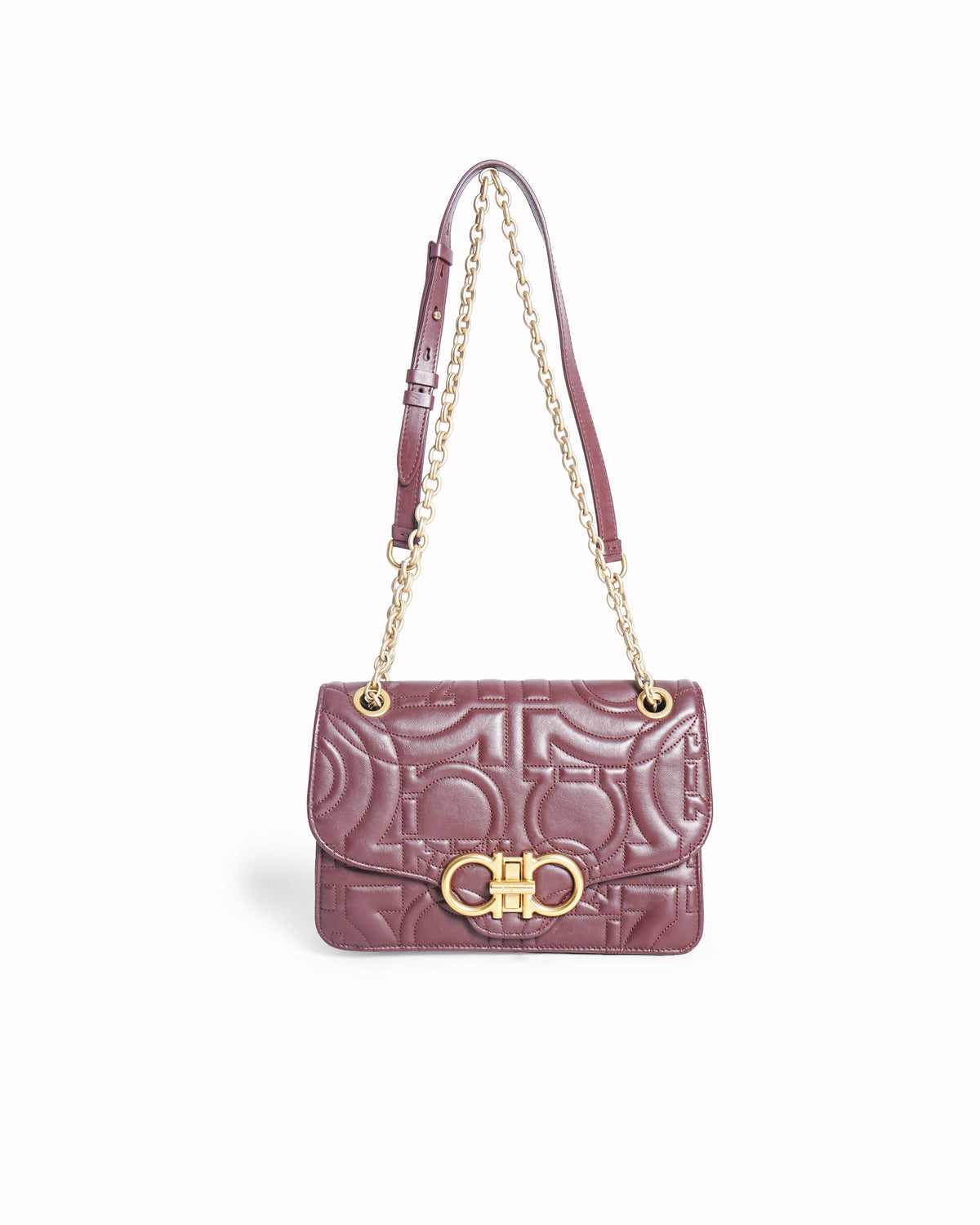 Salvatore Ferragamo Gancini Quilted Leather Shoulder Bag In Maroon
