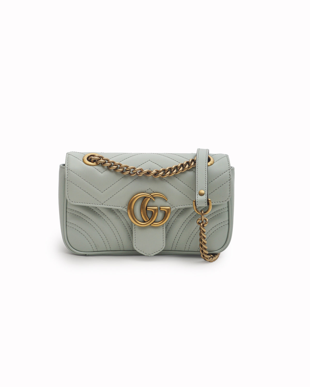 Gucci Mint Green Matelassé Leather GG Marmont Small Flap Bag
