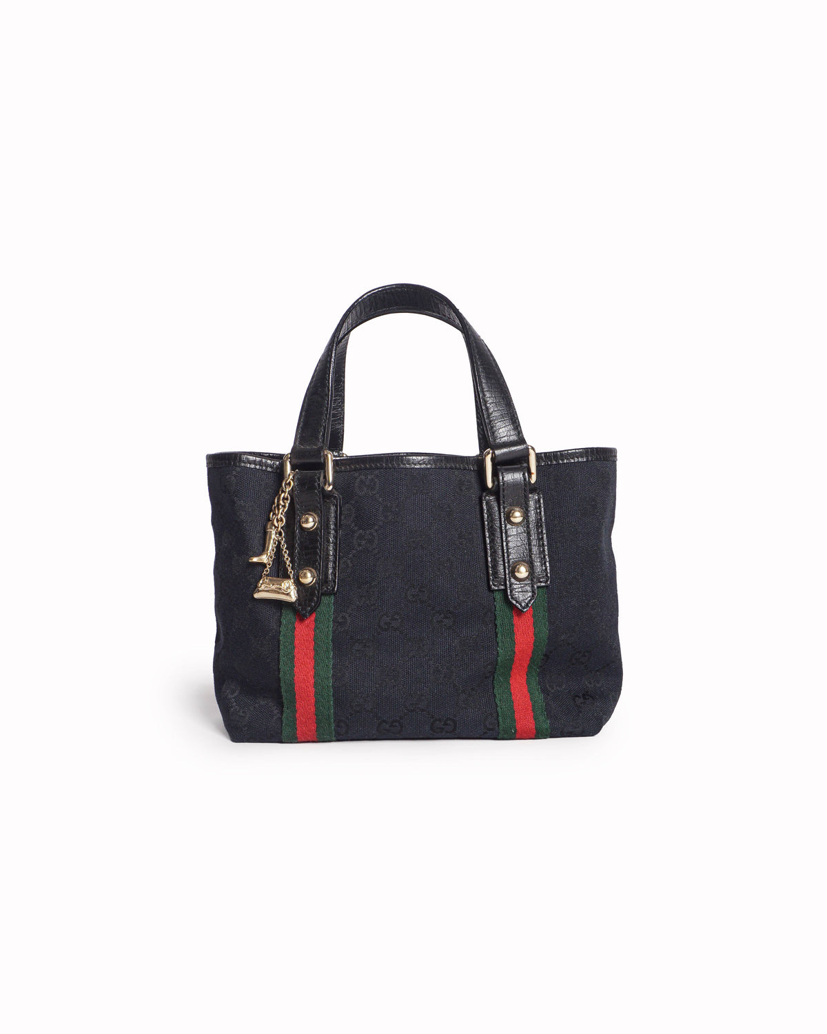 Gucci Black GG Canvas Web Small Tote Bag