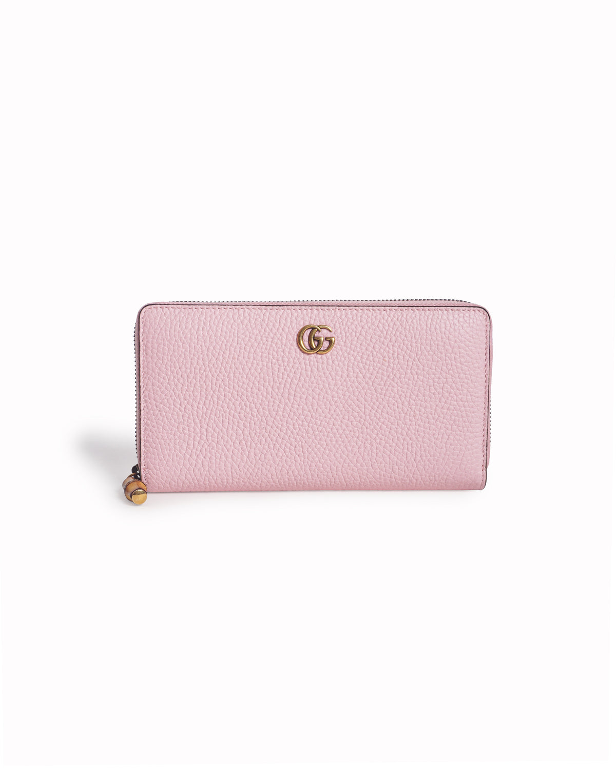 Gucci Pink Leather GG Marmont Bamboo Zip Around Wallet
