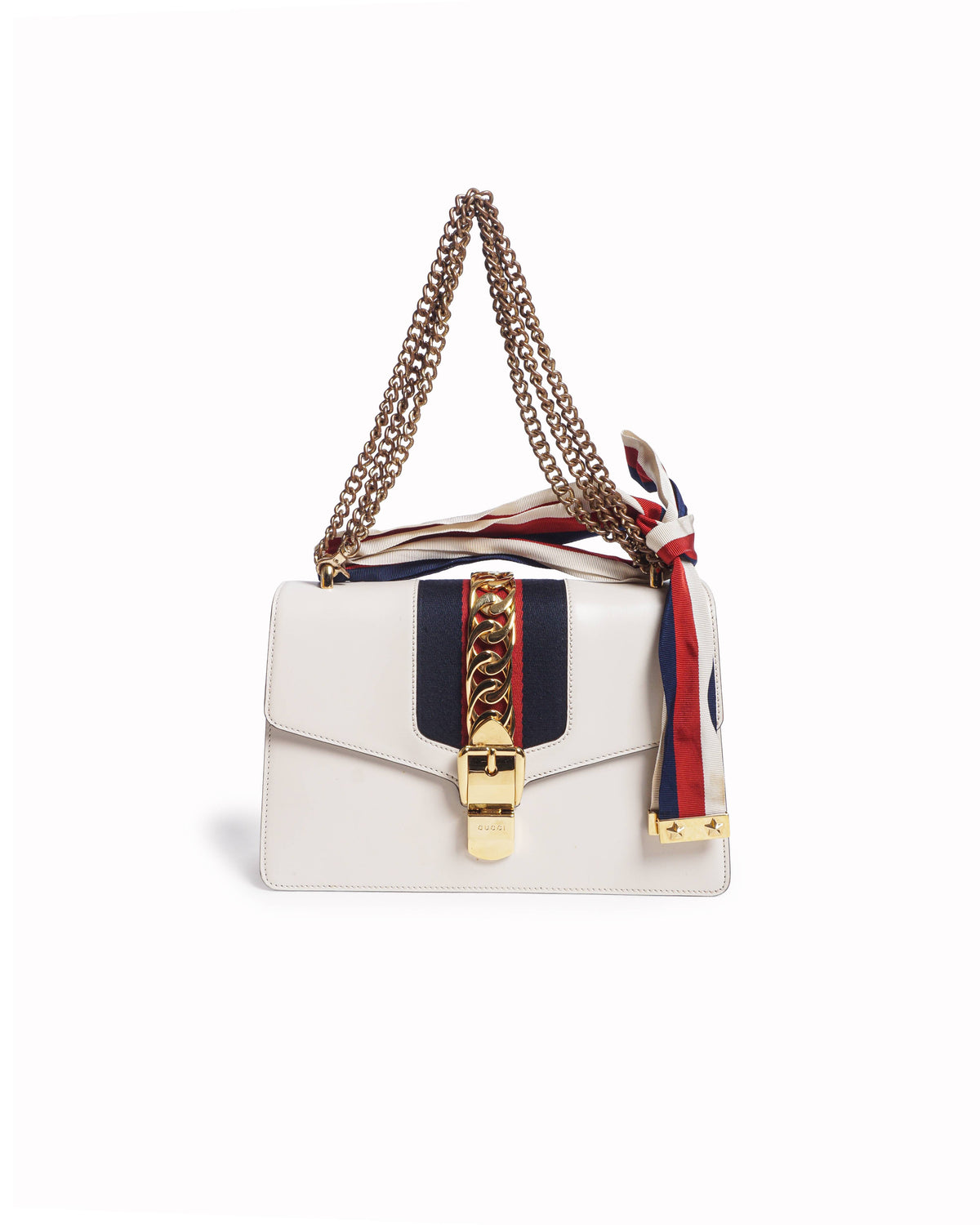 Gucci Sylvie White Calfskin Chain Shoulder Bag
