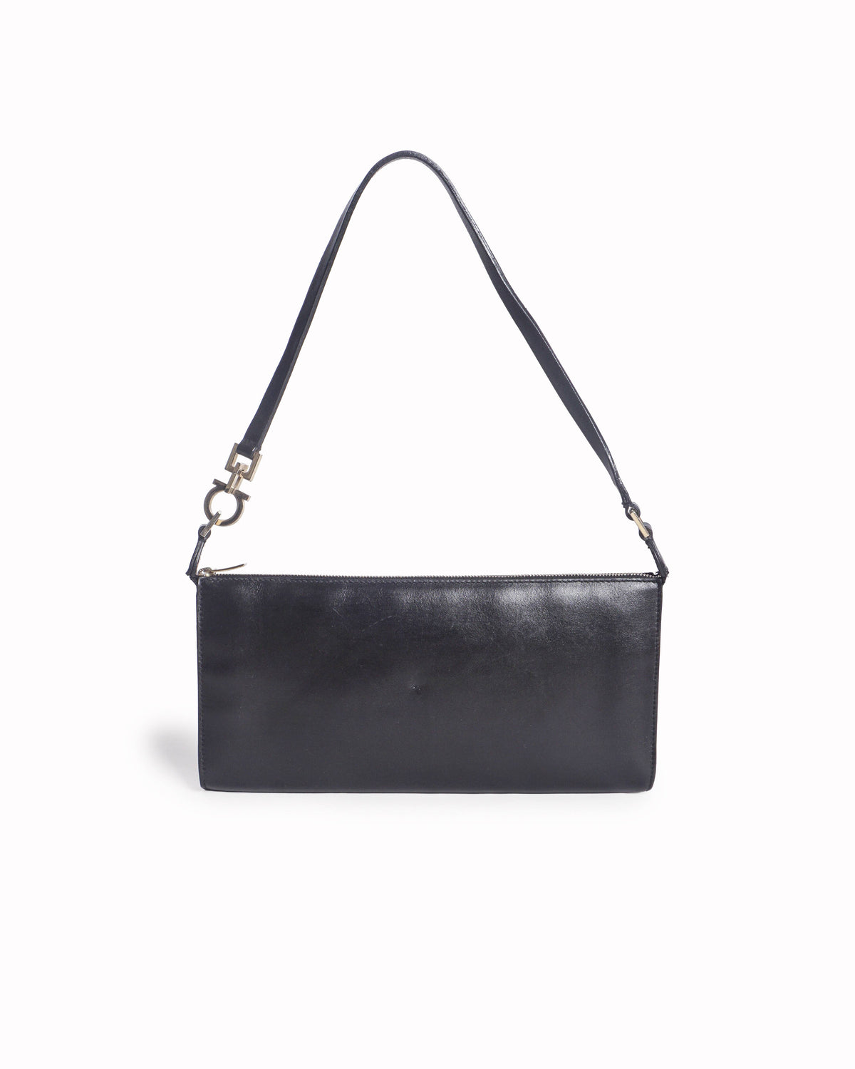 Salvatore Ferragamo Black Smooth Leather Gancini Shoulder Bag