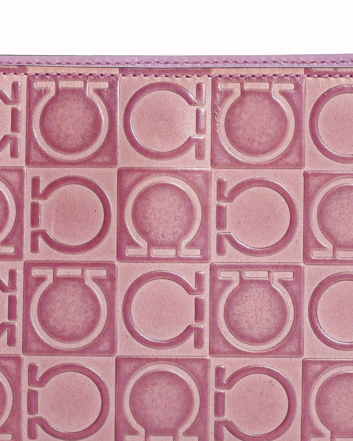 Salvatore Ferragamo Lilac Gancini Monogram Embossed Leather Baguette Bag