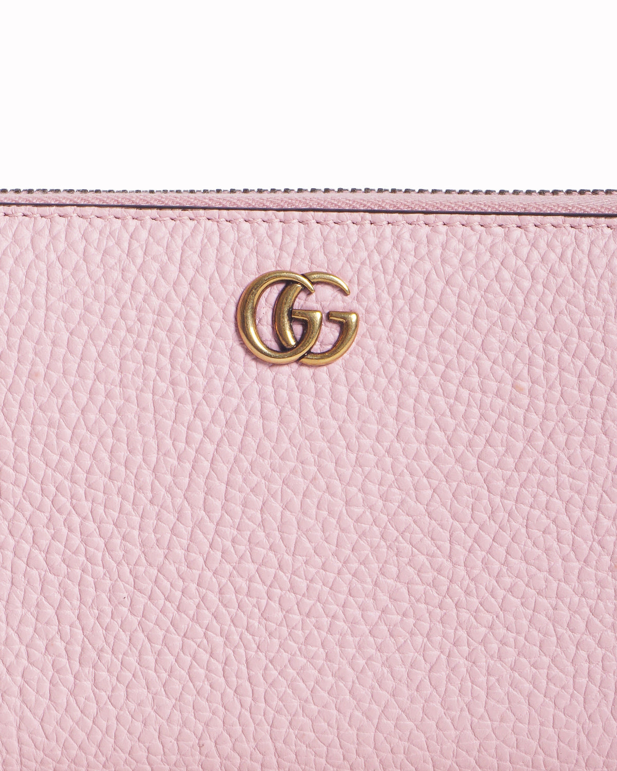 Gucci Pink Leather GG Marmont Bamboo Zip Around Wallet