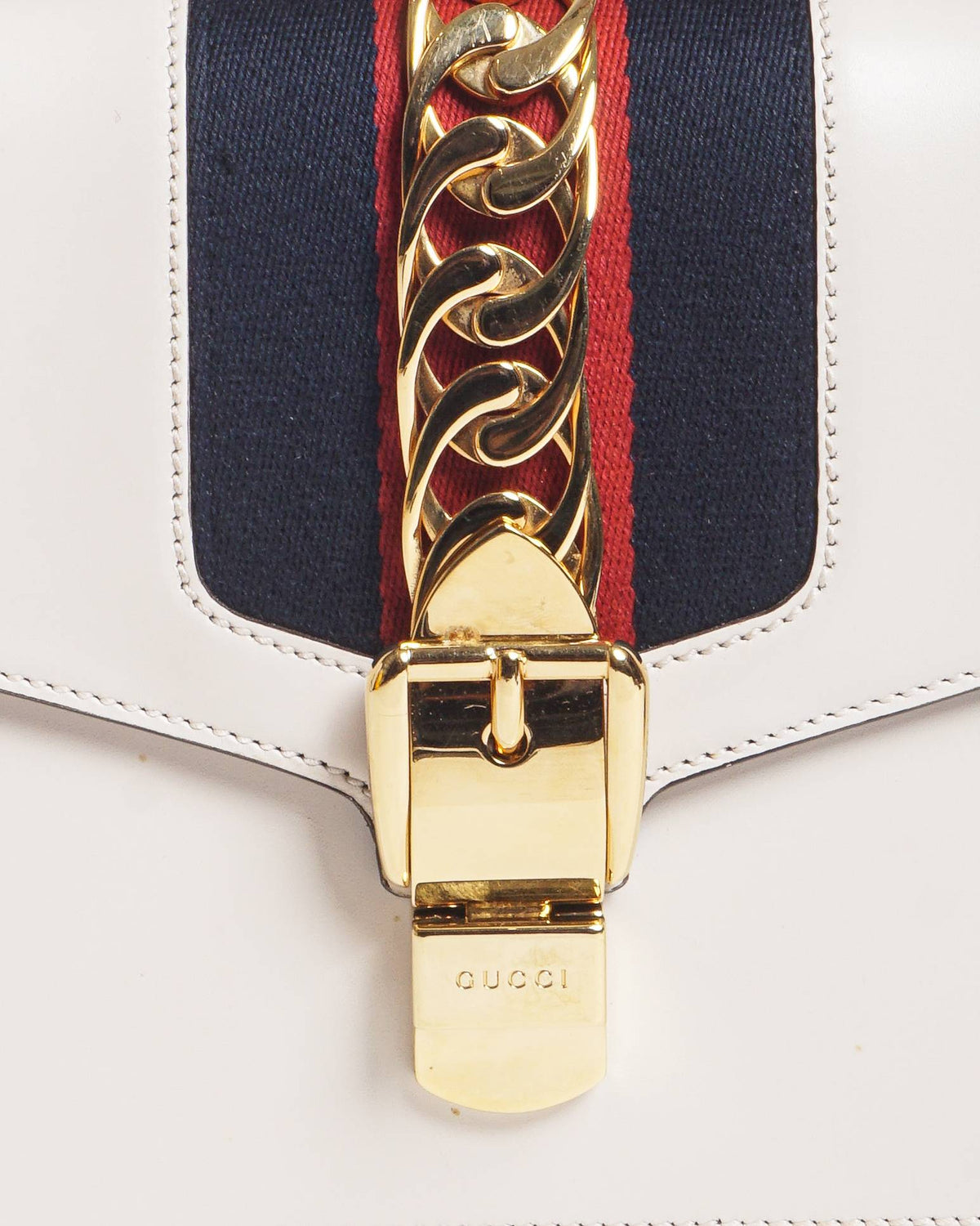 Gucci Sylvie White Calfskin Chain Shoulder Bag