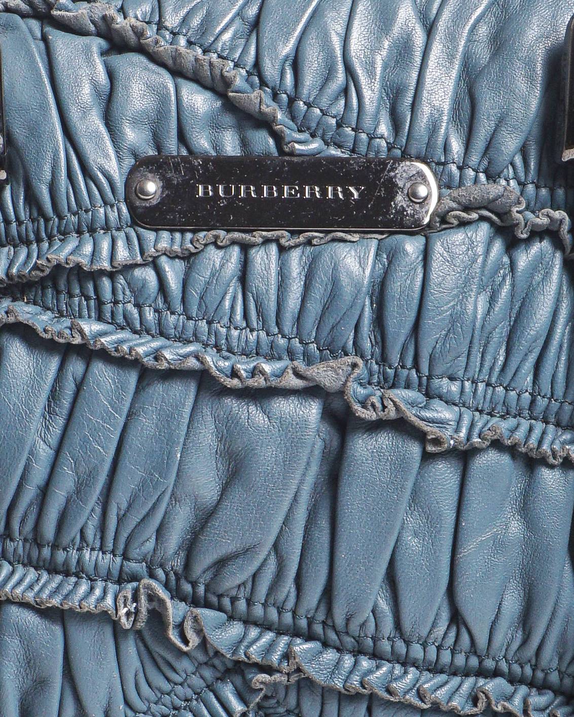 Burberry Dusty Blue Ruched Leather Satchel Handbag
