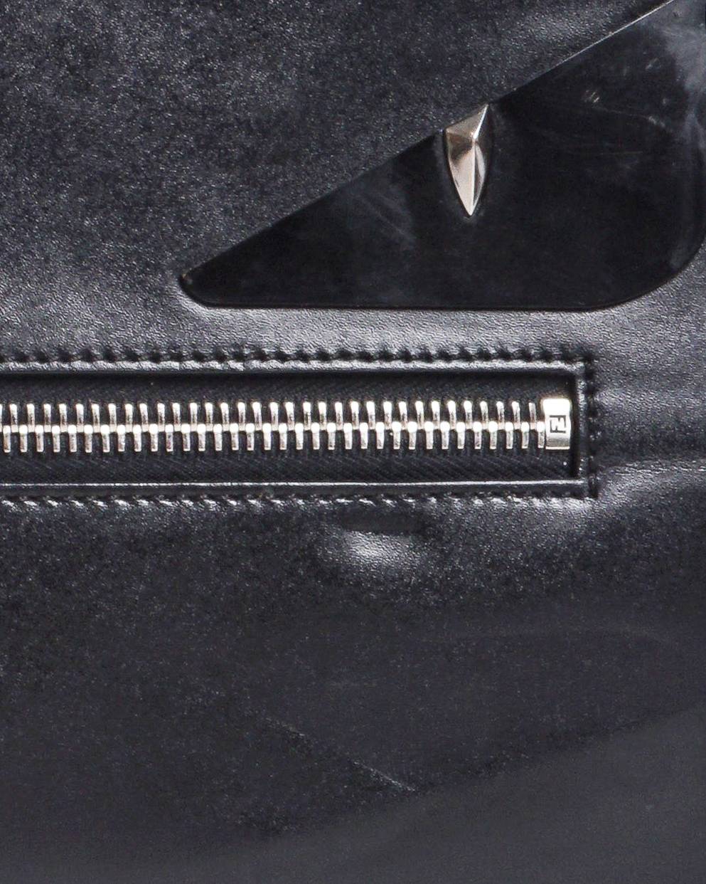 Fendi Black Leather Monster Roll Tote Bag