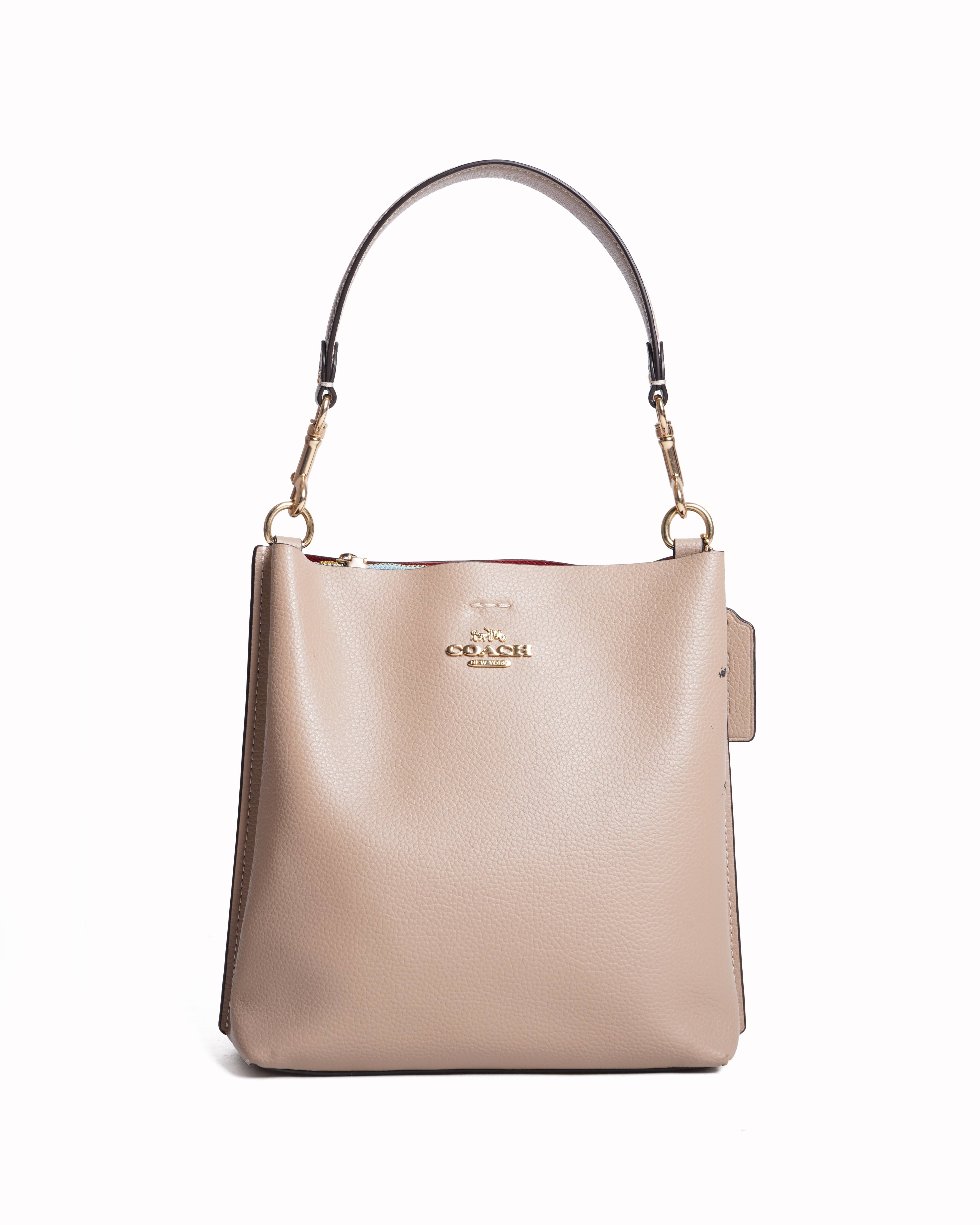 Coach Beige Pebbled Leather Bucket Crossbody Bag | Authentic Pre