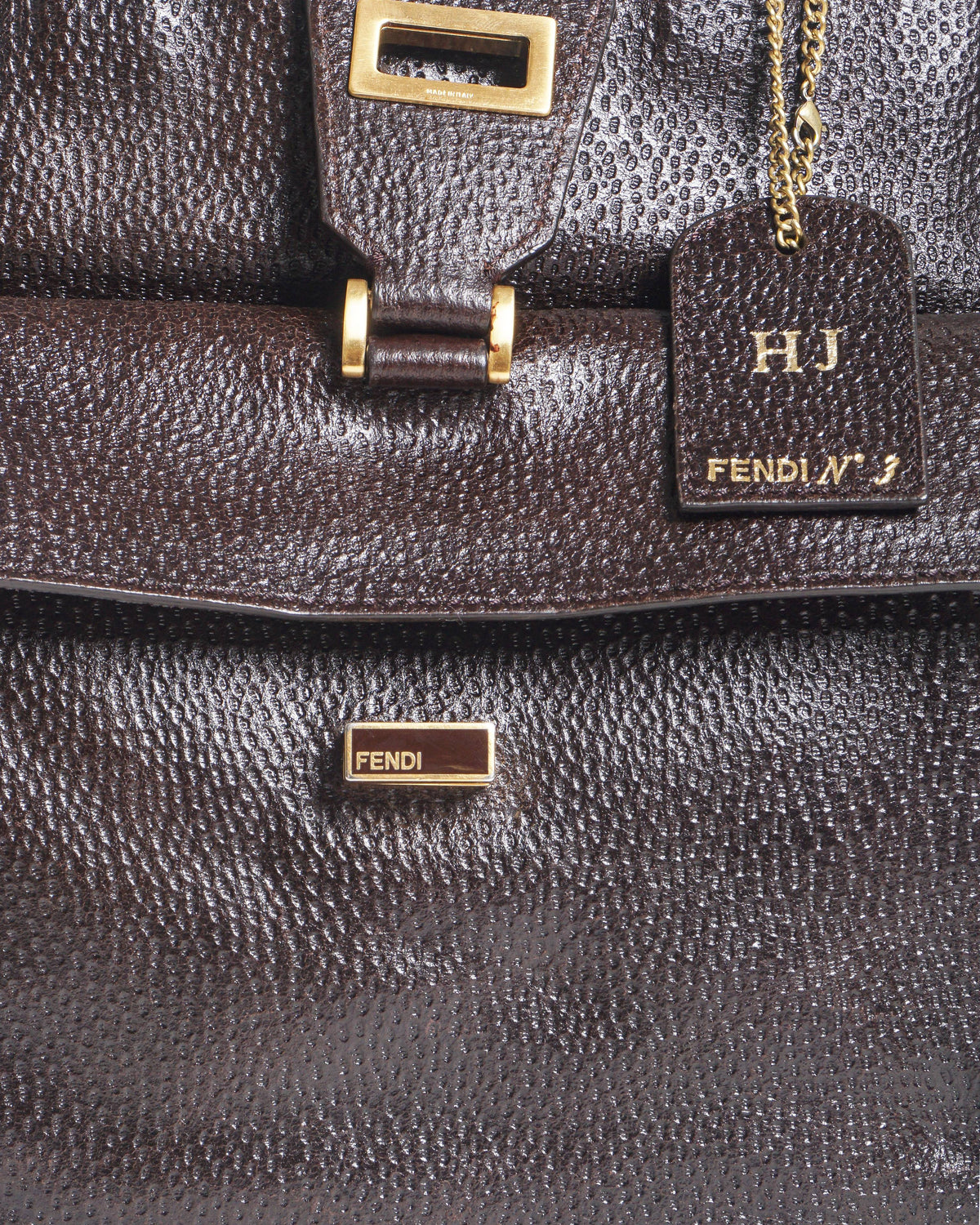 Fendi Classico No. 3 Dark Brown Pebbled Leather Shopper Bag