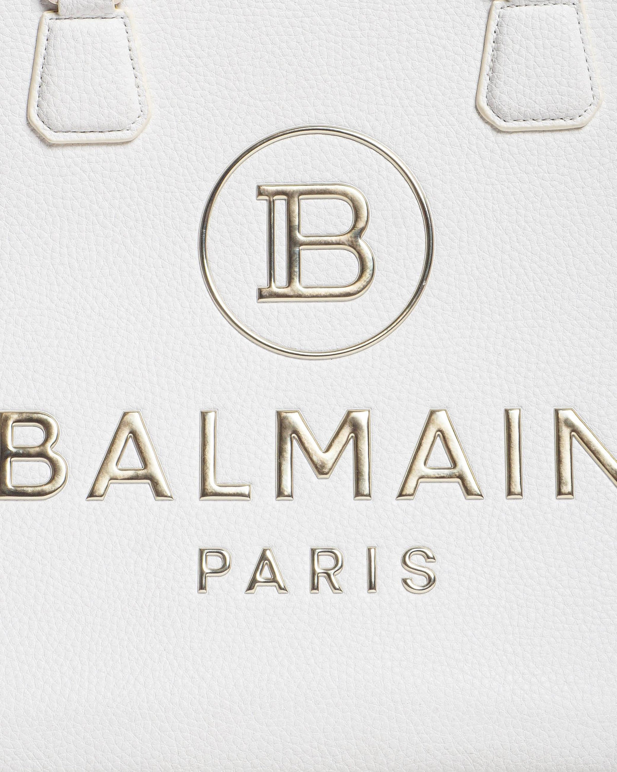 Balmain White Grain Leather Logo Top Handle Tote