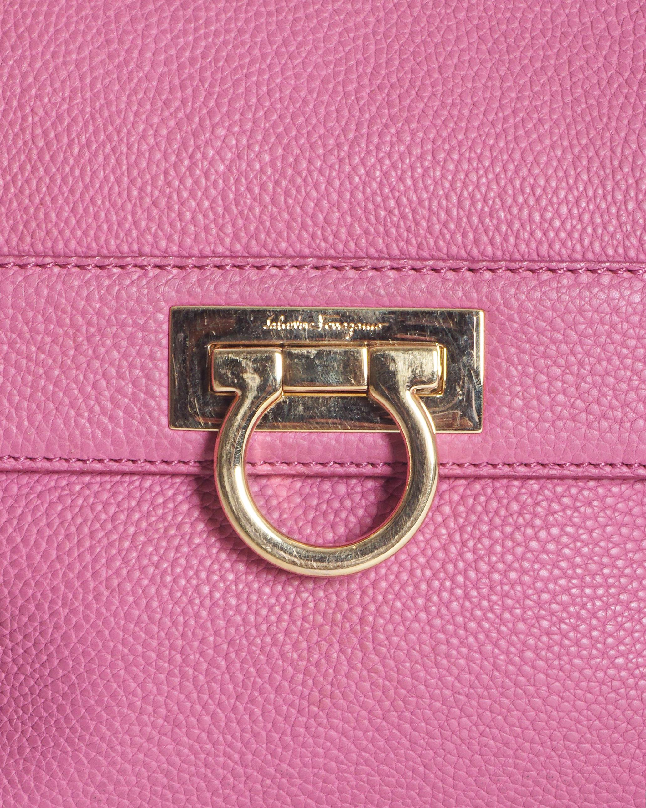 Salvatore Ferragamo Magenta Pink Pebbled Leather Sofia Bag