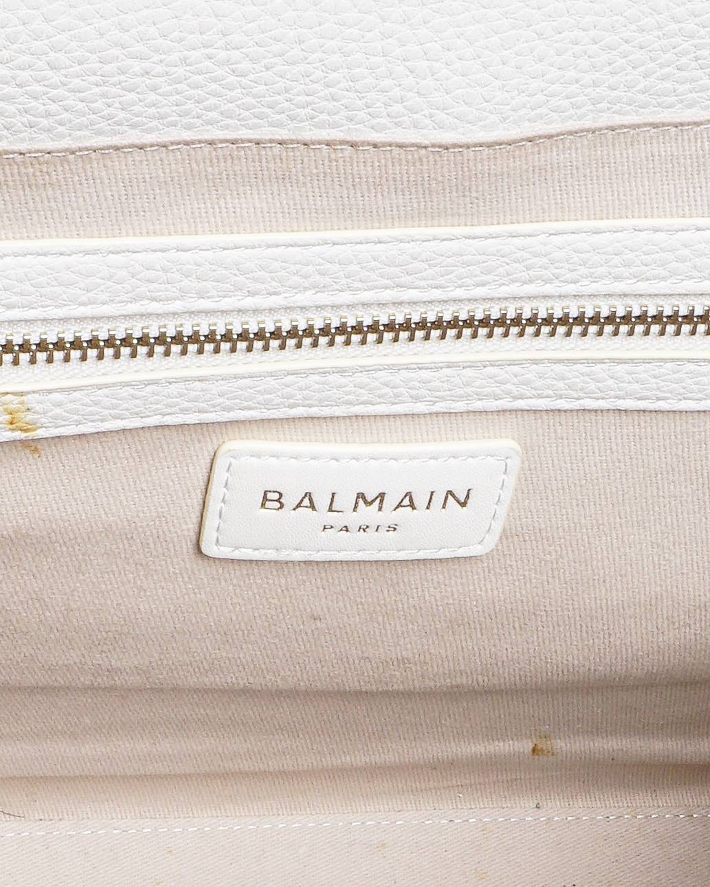 Balmain White Grain Leather Logo Top Handle Tote