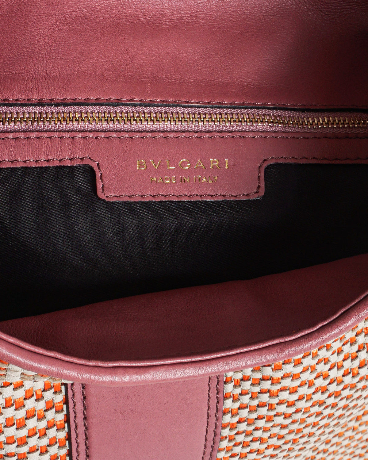 Bvlgari Orange & Mauve Woven Straw Leoni Top Handle Bag