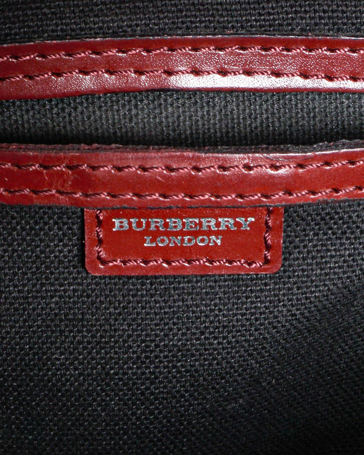 Burberry Haymarket Check Burgundy Leather Bowling Bag