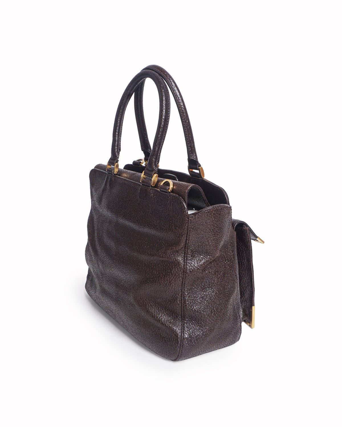 Fendi Classico No. 3 Dark Brown Pebbled Leather Shopper Bag