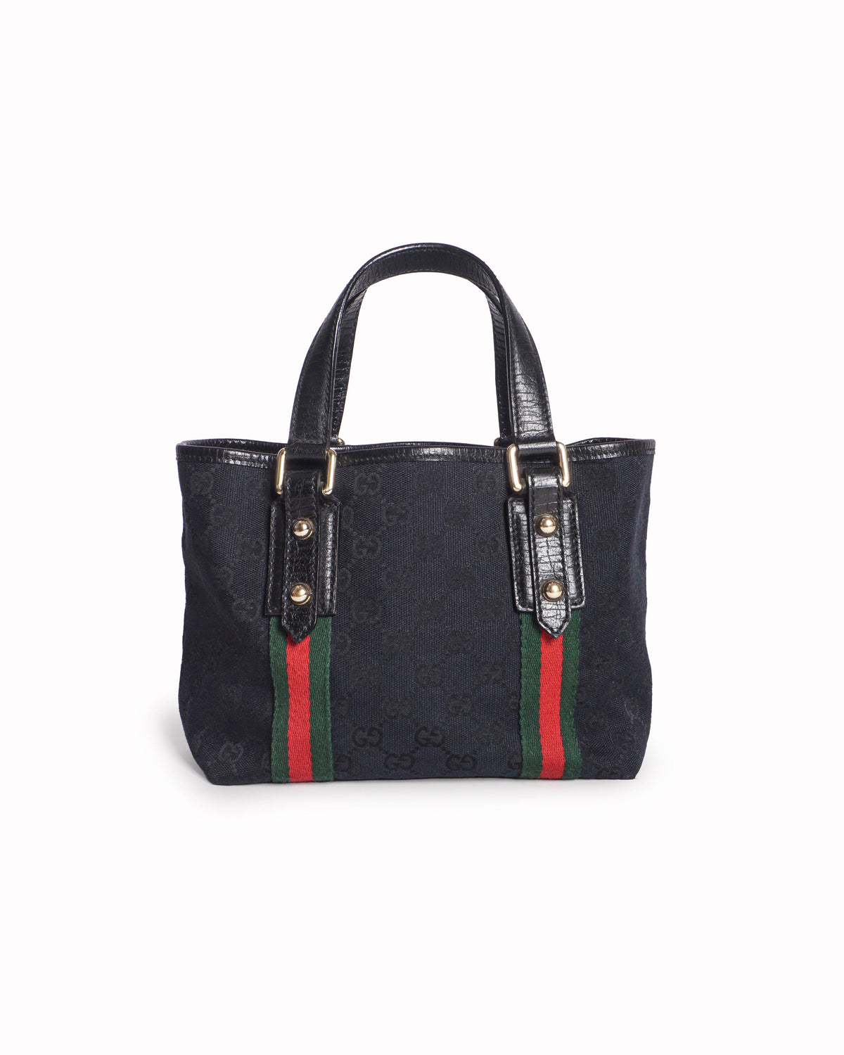Gucci Black GG Canvas Web Small Tote Bag