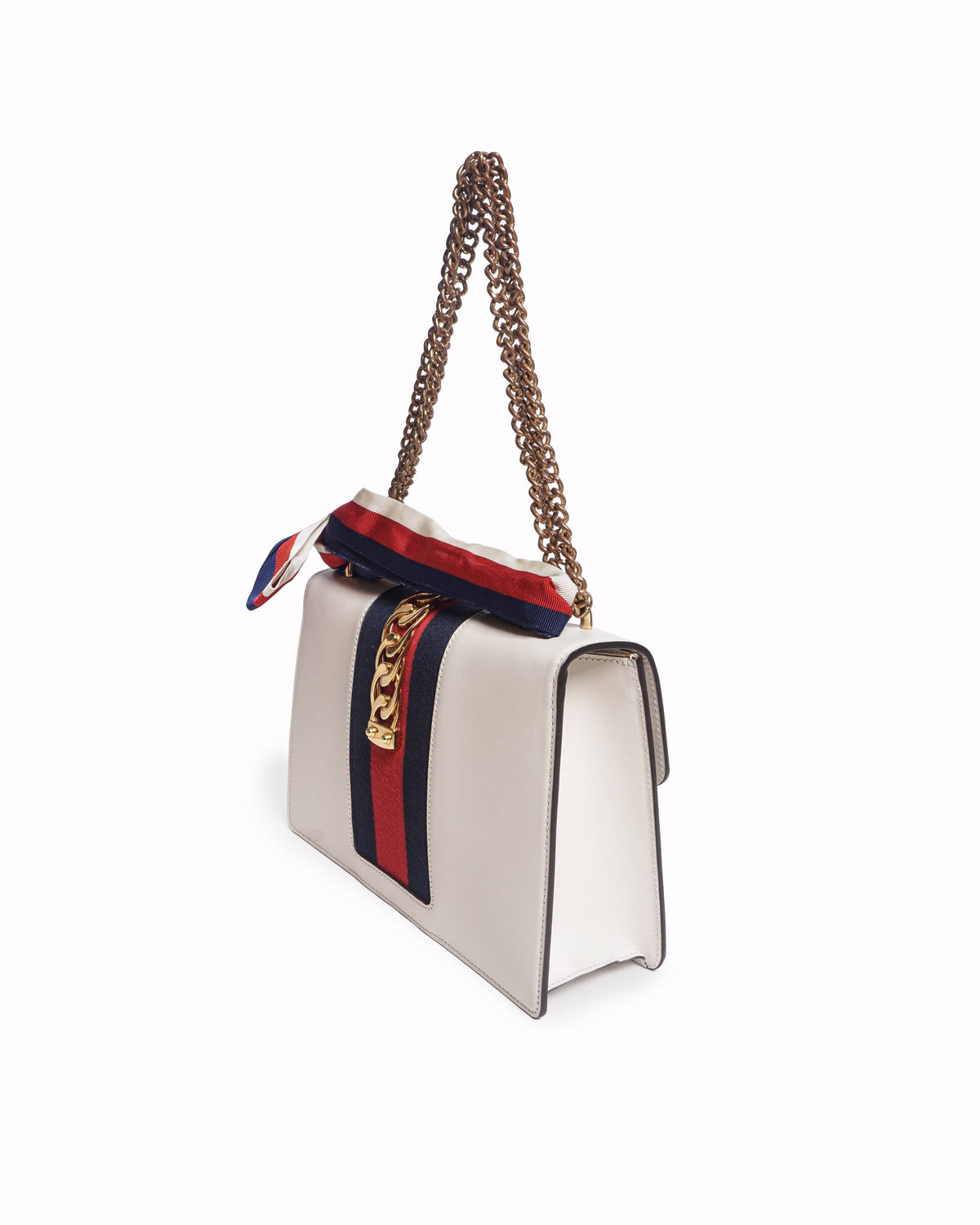 Gucci Sylvie White Calfskin Chain Shoulder Bag