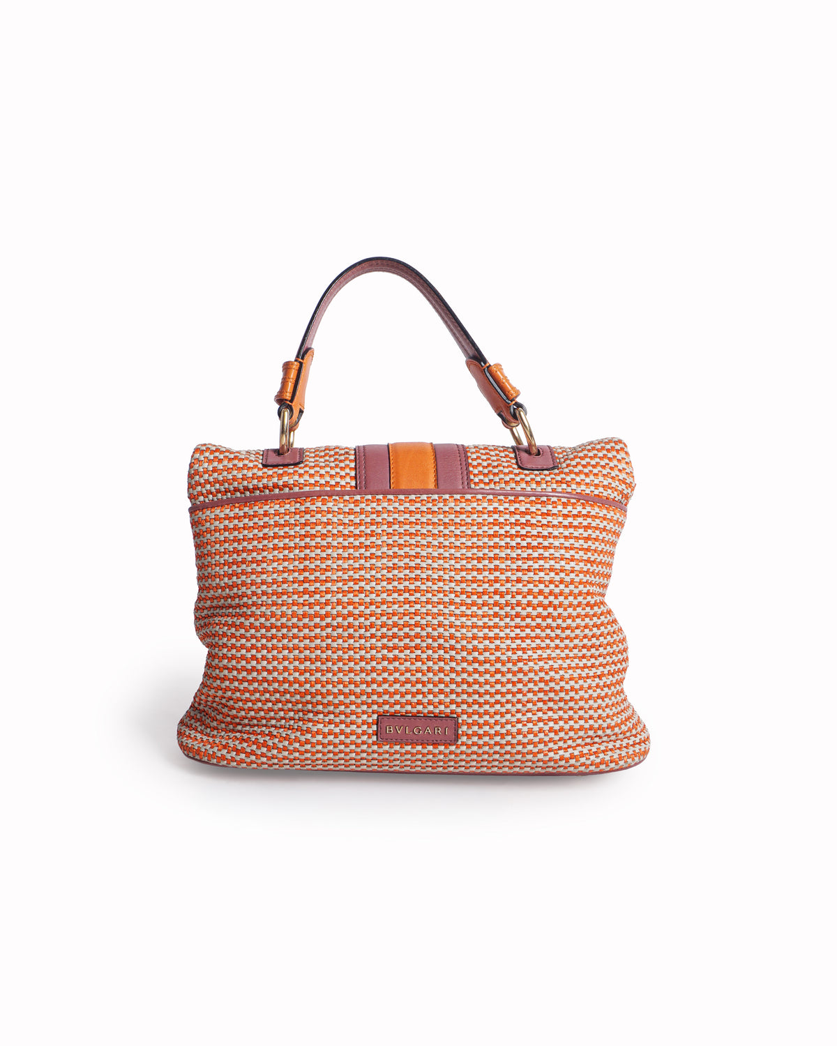 Bvlgari Orange & Mauve Woven Straw Leoni Top Handle Bag