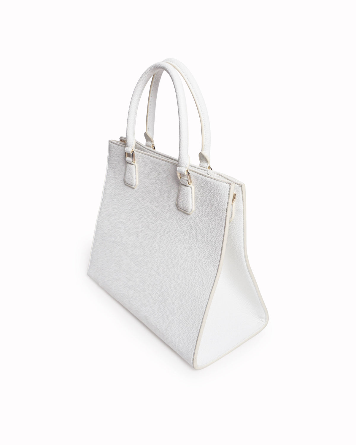 Balmain White Grain Leather Logo Top Handle Tote
