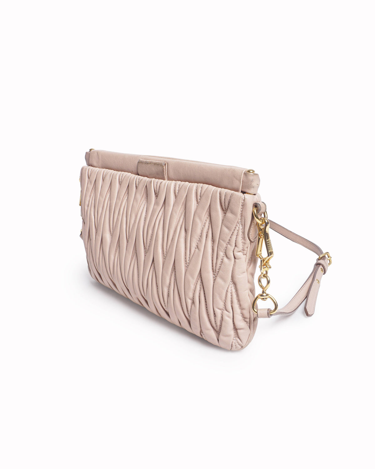 Miu Miu Nude Pink Matelassé Leather Clutch Bag