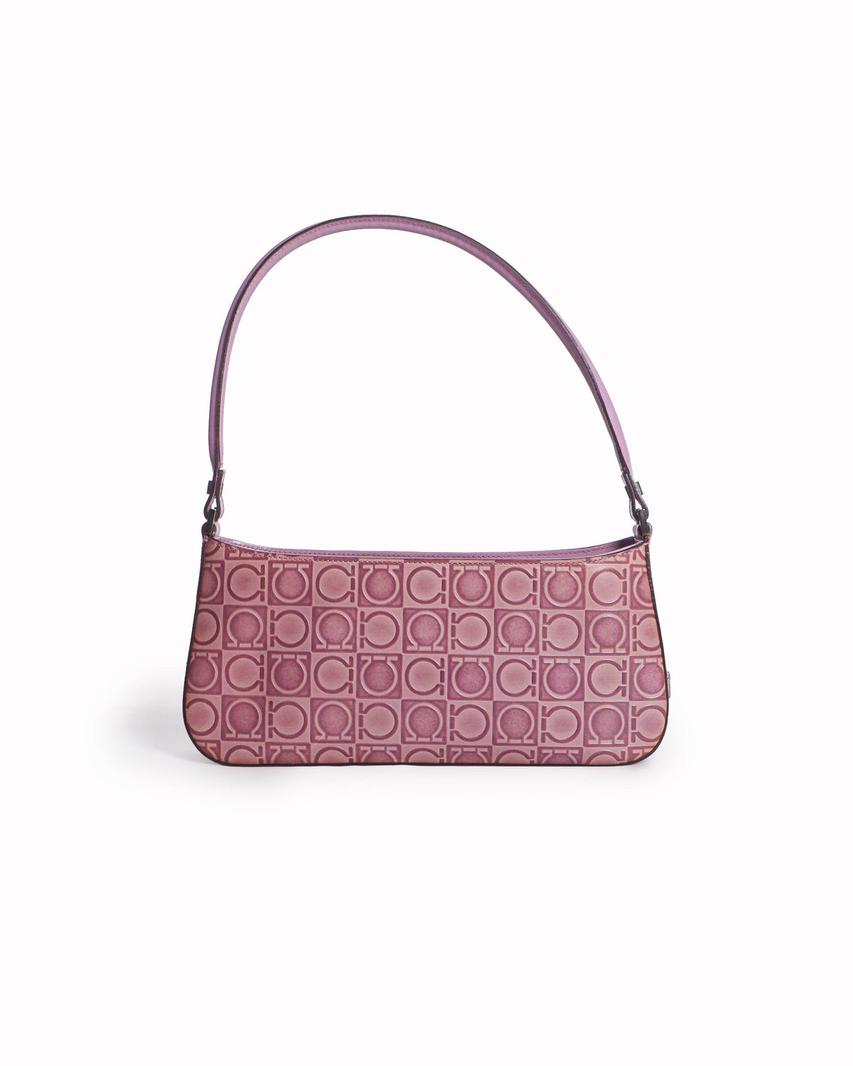 Salvatore Ferragamo Lilac Gancini Monogram Embossed Leather Baguette Bag