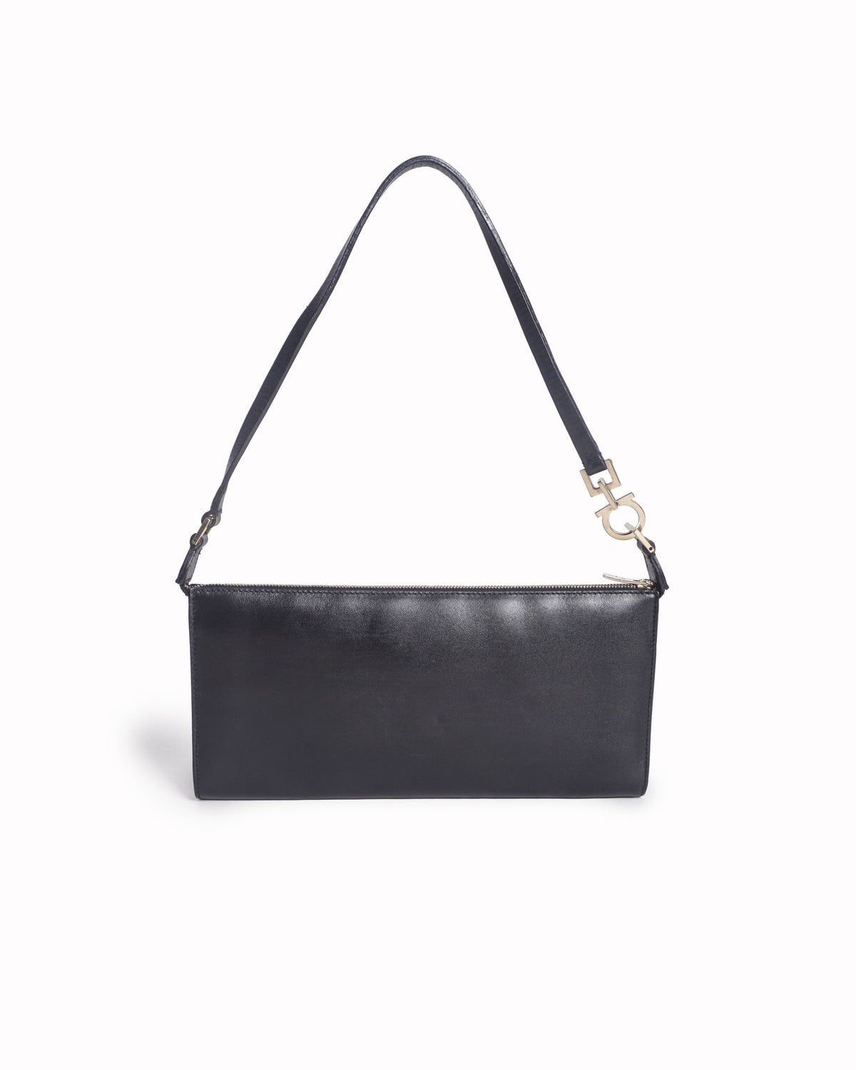 Salvatore Ferragamo Black Smooth Leather Gancini Shoulder Bag