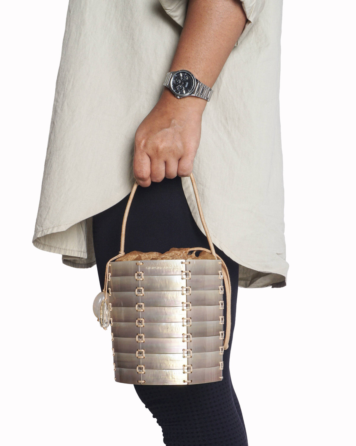 Giorgio Armani Iridescent Mother-of-Pearl Segmented Bucket Bag