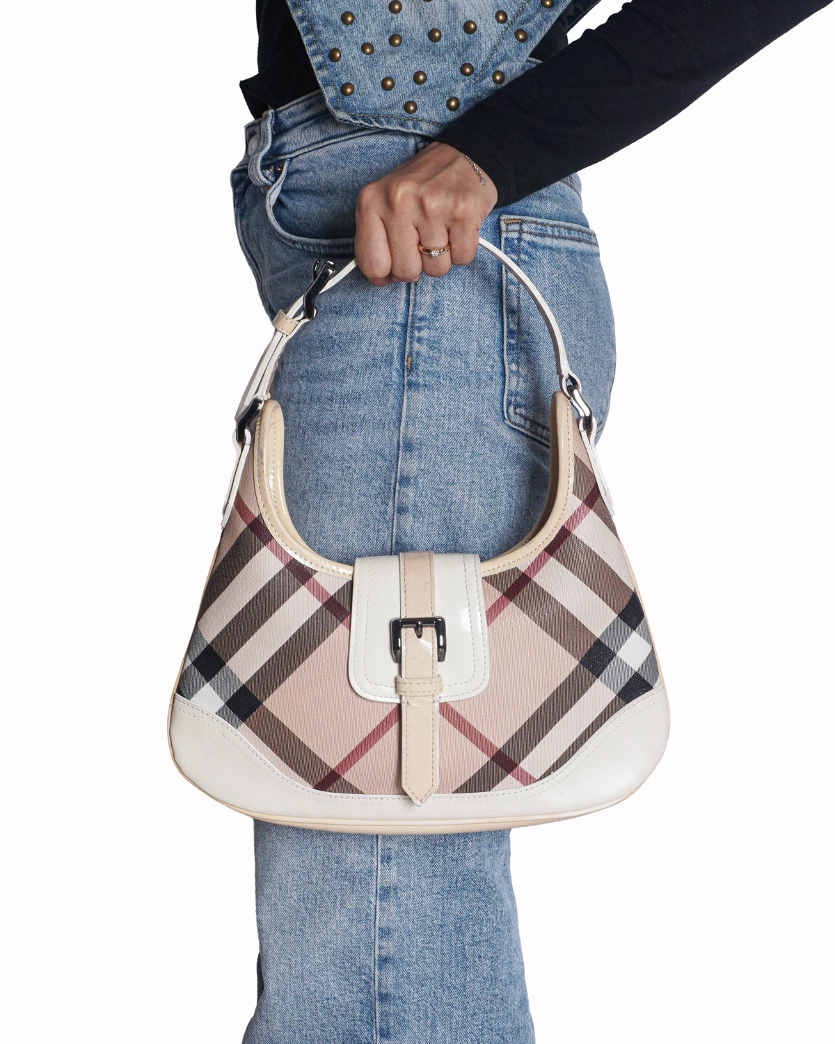 Burberry Vintage Nova Check Buckle Hobo Shoulder Bag