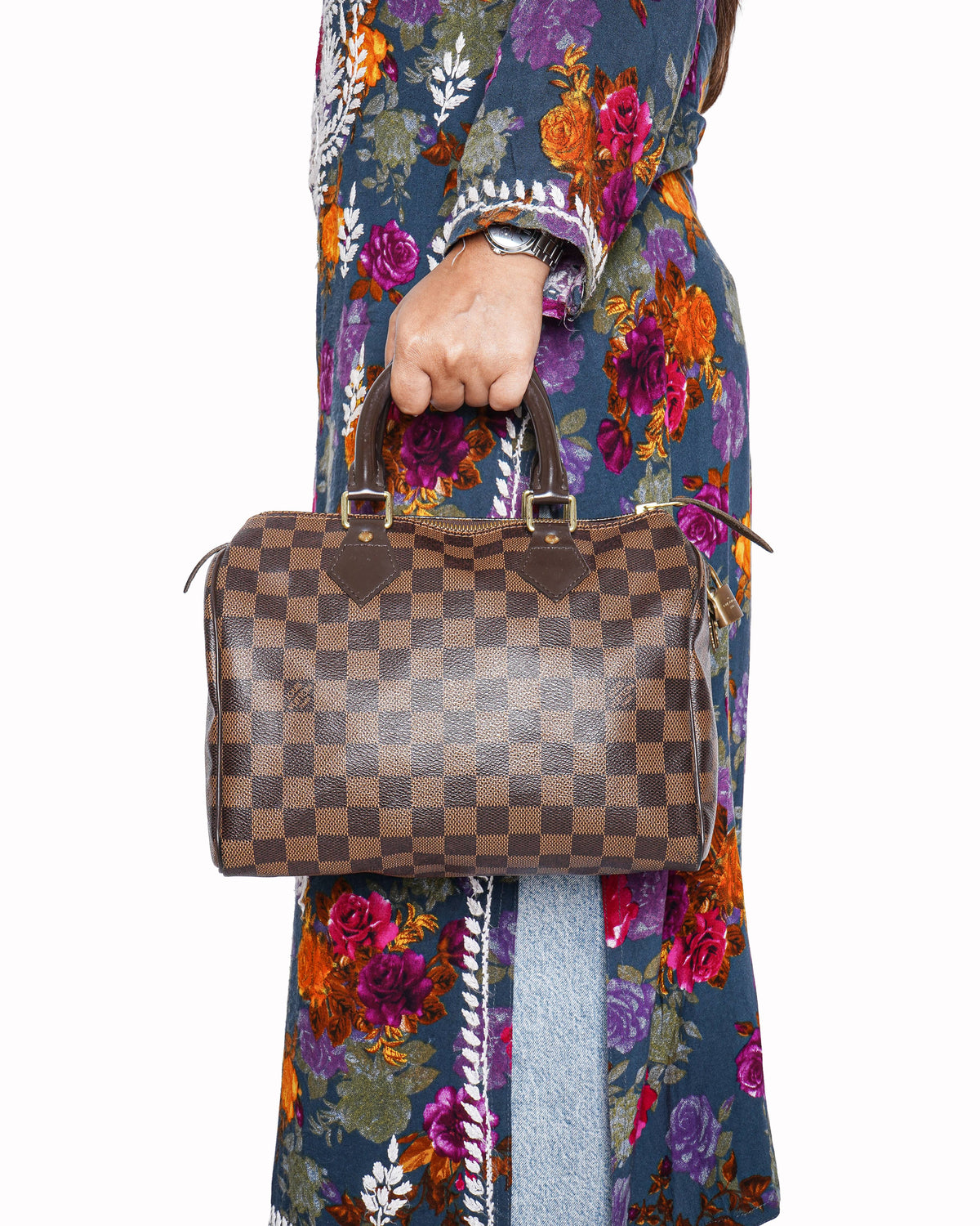 Louis Vuitton Damier Ebene Canvas Speedy 25 Handbag