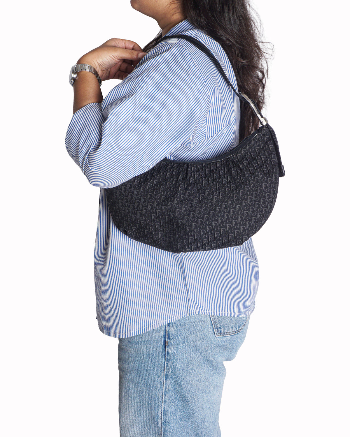 Dior Black Oblique Canvas & Leather Buckle Handle Hobo