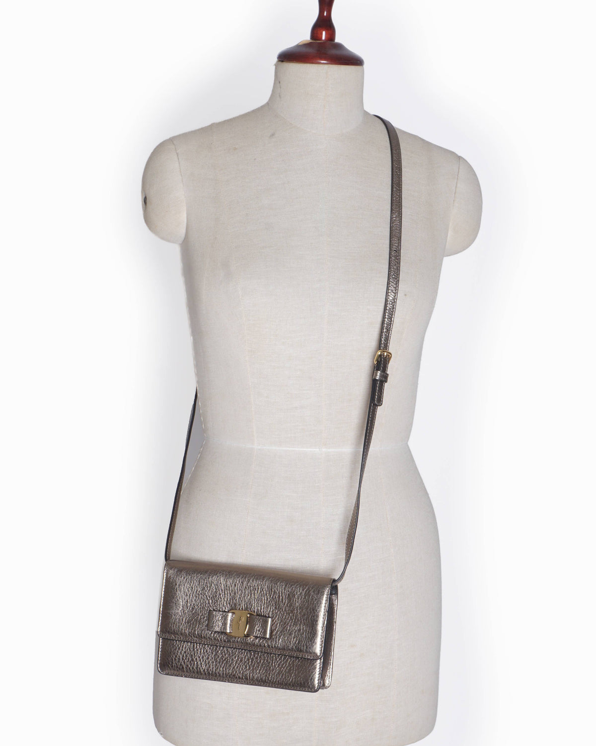 Salvatore Ferragamo Vara Bow Metallic Gold Crossbody Bag