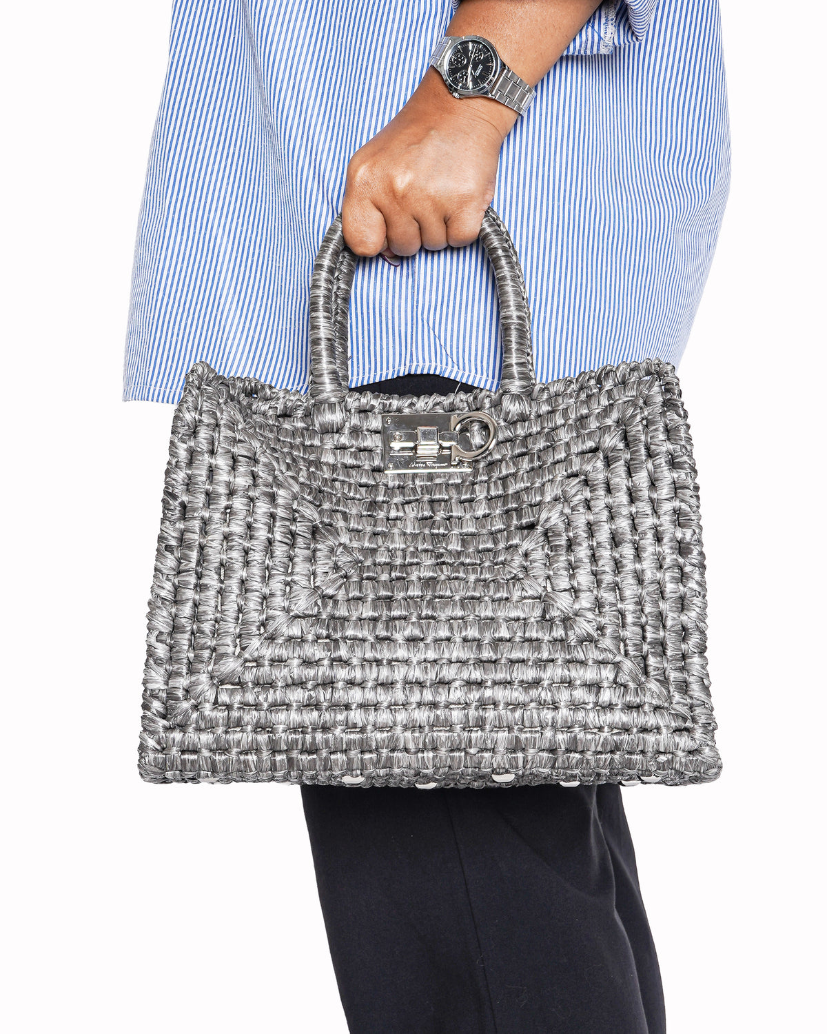 Salvatore Ferragamo Ferragamo Studio Box Woven Raffia Tote Bag