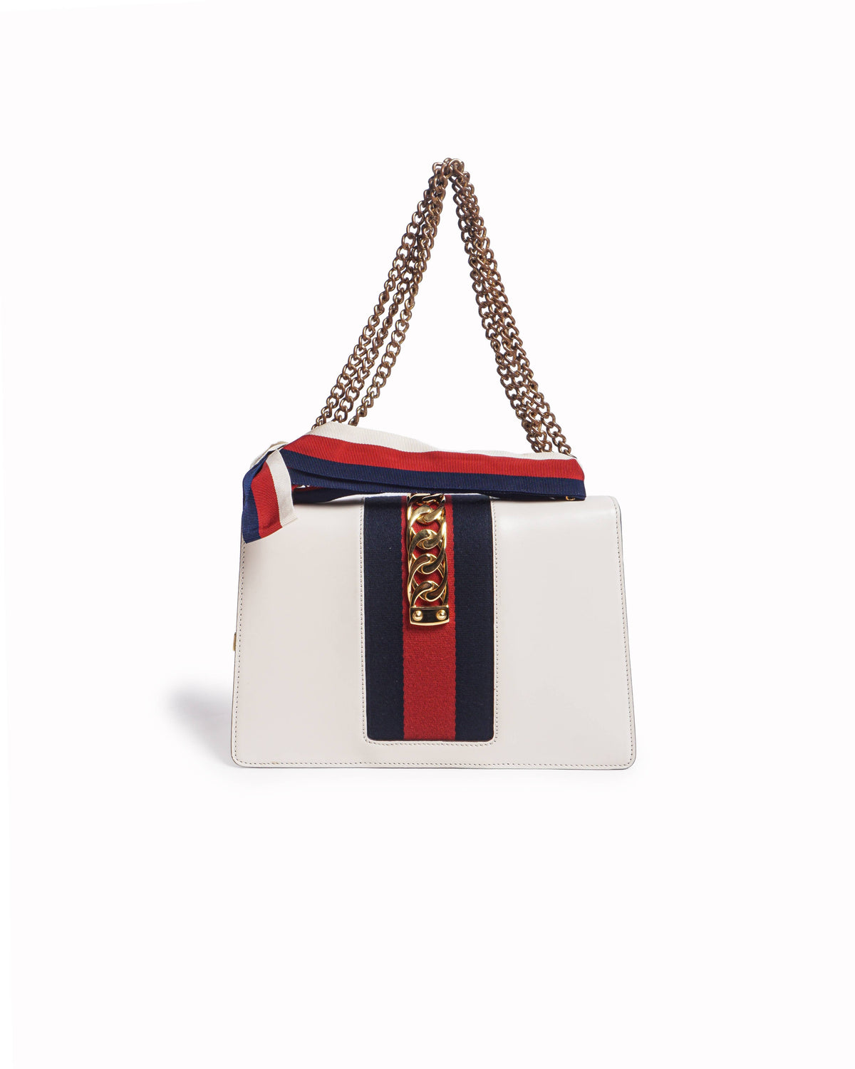 Gucci Sylvie White Calfskin Chain Shoulder Bag