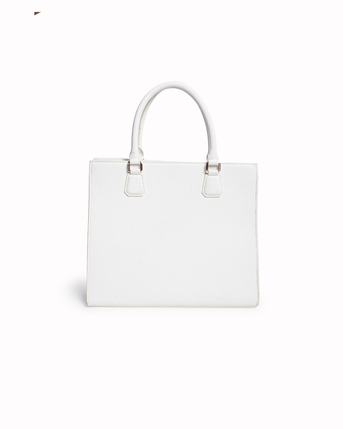 Balmain White Grain Leather Logo Top Handle Tote