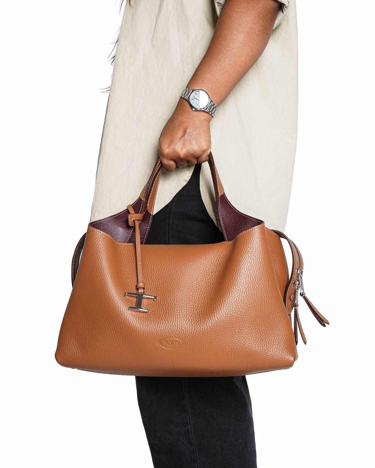 Tod's  Brown T Timeless Mini Leather Tote Bag