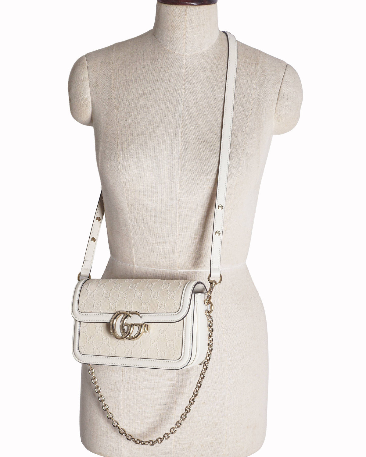 Gucci Ivory GG Canvas GG Marmont Shoulder Bag