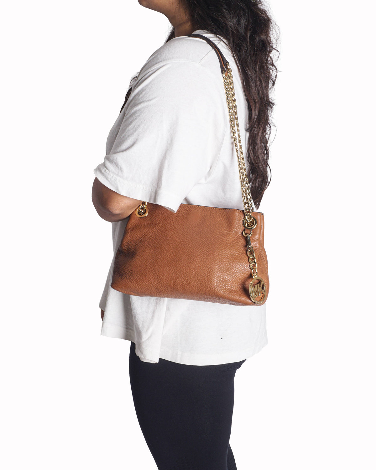 Michael Kors Brown Pebbled Leather Jet Set Chain Tote