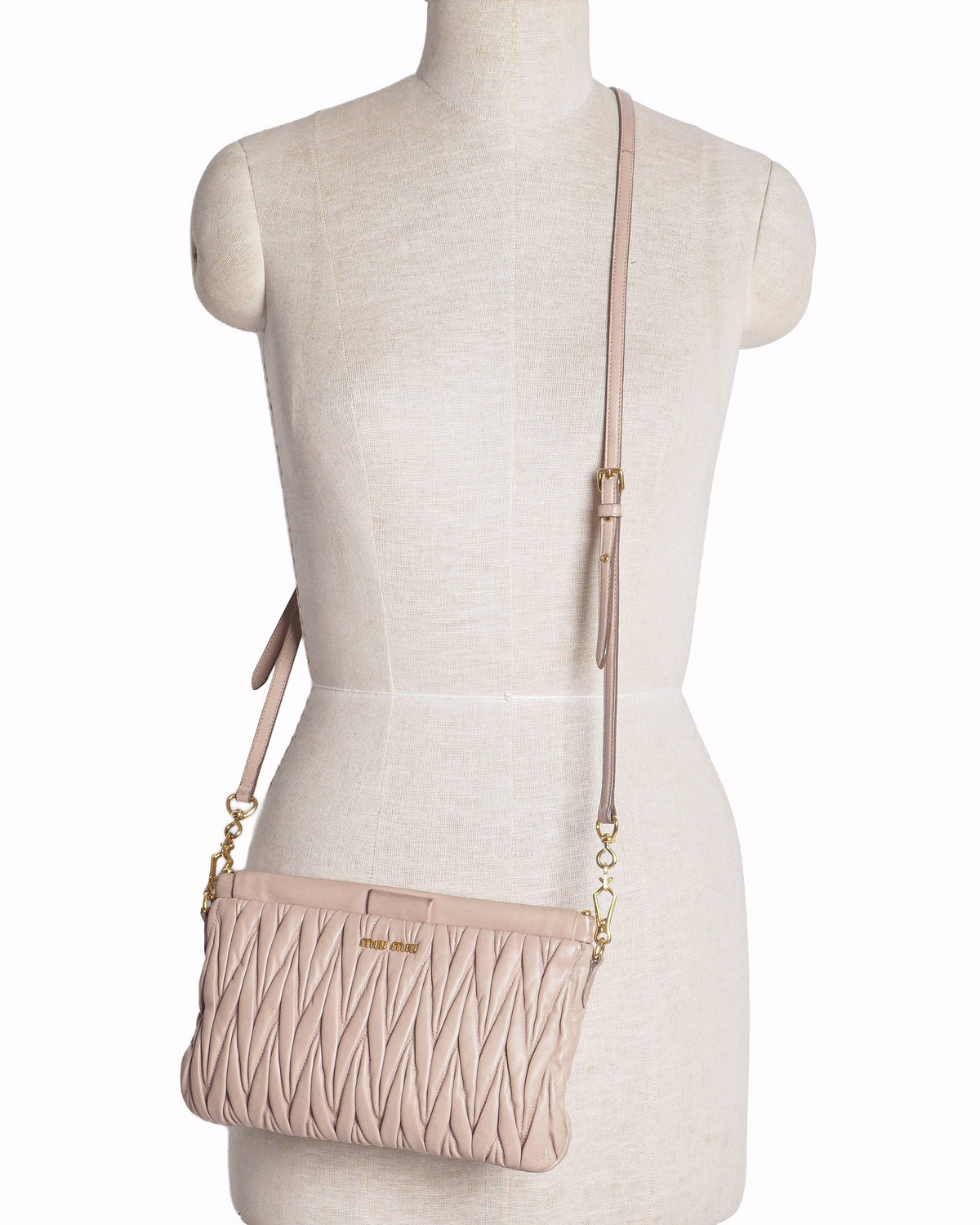 Miu Miu Nude Pink Matelassé Leather Clutch Bag