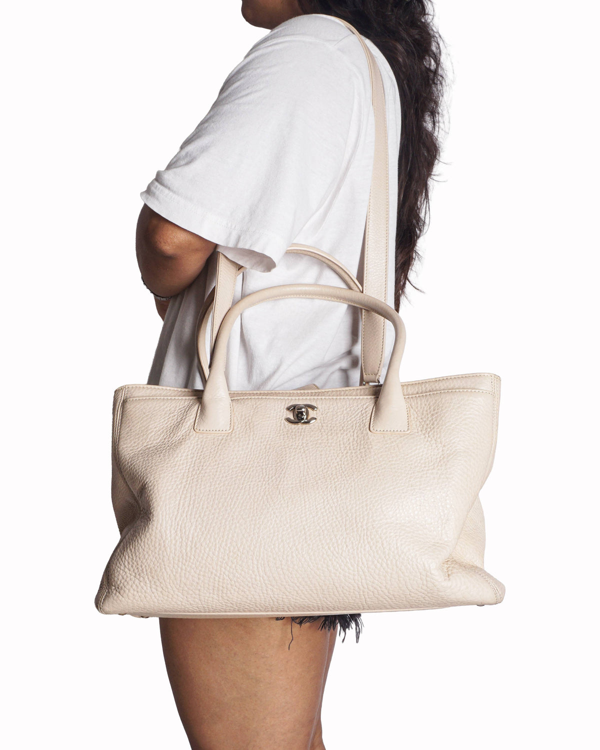 Chanel Beige Pebbled Leather Executive Cerf Tote