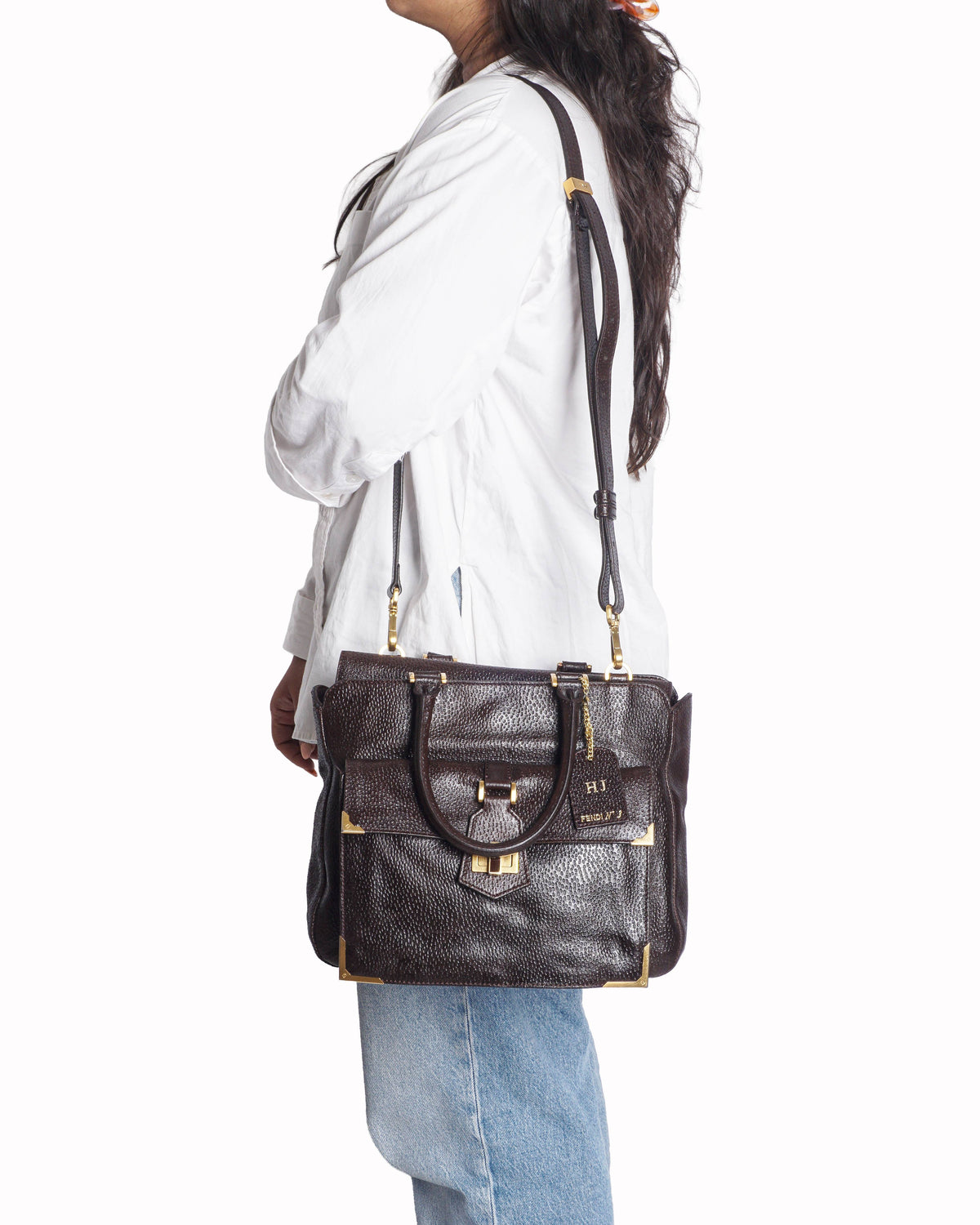 Fendi Classico No. 3 Dark Brown Pebbled Leather Shopper Bag