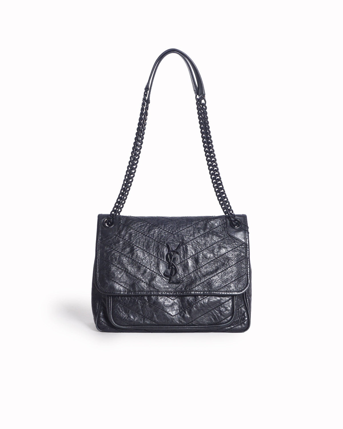 Saint Laurent Black Vintage Crinkled Calfskin Niki Medium Shoulder Bag