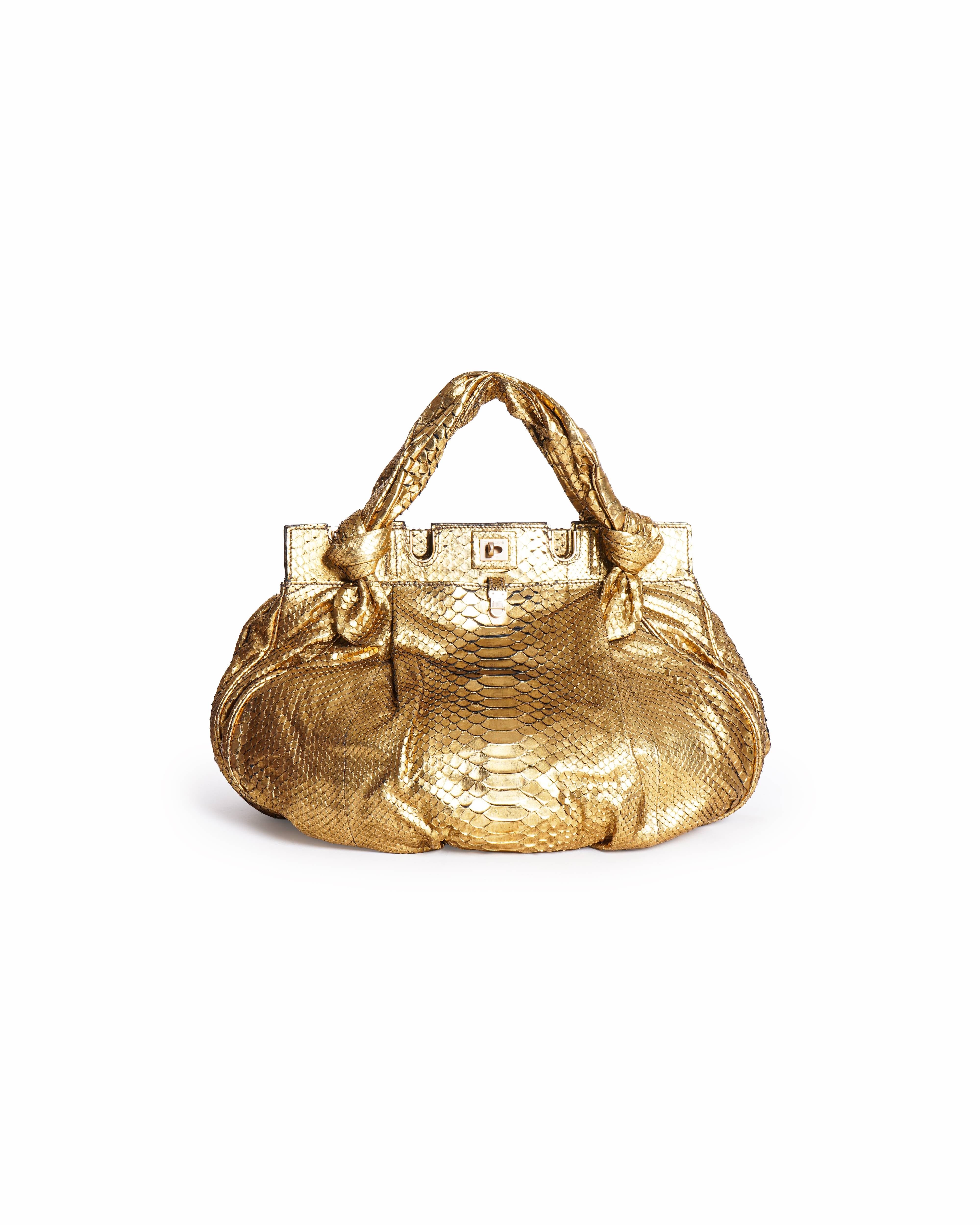 Zagliani Metallic Python Puffy Handbag
