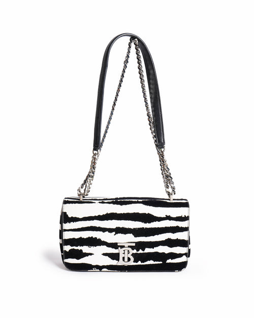 Burberry TB Logo Zebra Print Calfskin Leather Lola Shoulder Bag